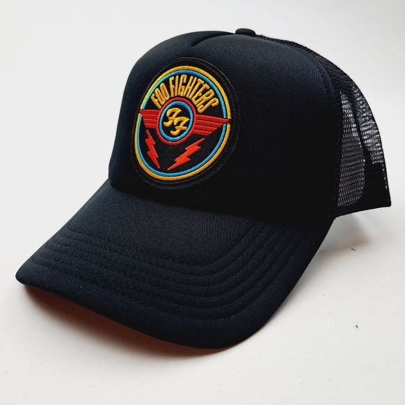 Foo Fighters Embroidered Patch Foam Trucker Mesh Snapback Cap Hat Black - Picture 2 of 4